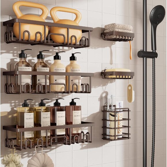 Shower Caddy 6-Pack No Drilling & Rustproof Waterproof Adhesive Shelves Rack w